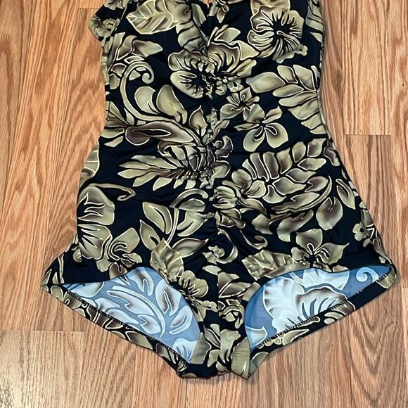 Vintage Maxine Swimsuit, one piece, black, tan, 14 - Picture 3 of 11